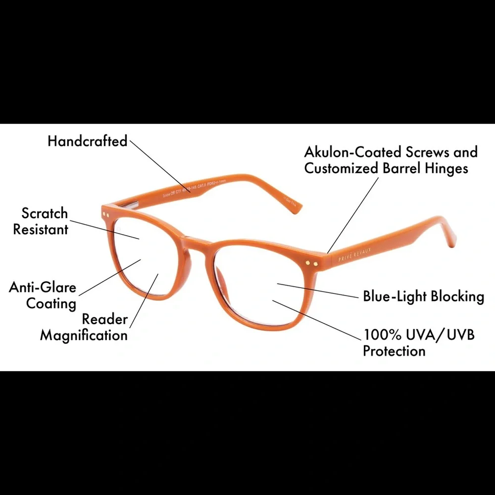 PRIVE REVAUX THE SHOW OFF READING GLASSES BLUE LIGHT BLOCKING TOFFEE +3.00 NEW